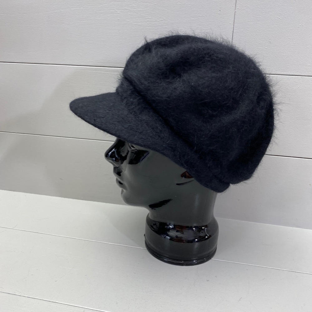 Vintage Angora Blend Newsboy Cap Black Fuzzy Baker Boy Hat OS Ladies - Picture 3 of 11